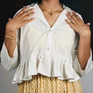 White Peplum Style Cropped Shirt