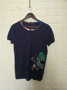 Chic Navy Butterfly Print Top