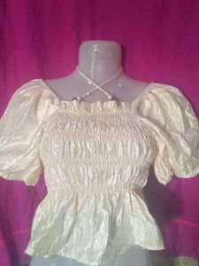 White Crop Top with Shirring
