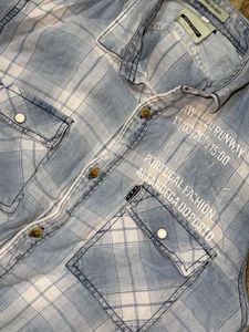 Light Blue Plaid Button-Up Shirt