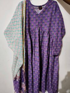Purple Printed Kurta Set with Dupatta