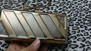 Vintage Gold Metallic Clutch with Chain Strap