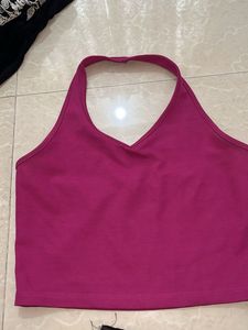 Stylish Pink Halter Neck Crop Top