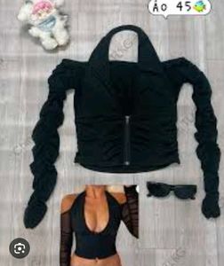 Chic Black Ruched Halter Top