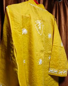 Pure Lucknowi Yellow Embroidered Kurti