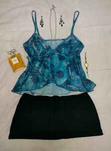 Blue boho paisley print cami top