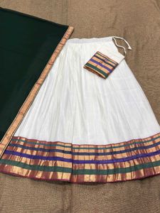 Elegant White Saree with Dark Green Border