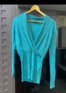 Turquoise V-Neck Wrap Top