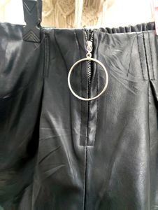 Black Faux Leather Shorts with Ring Detail