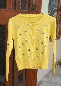 Yellow Heart Embroidered Cardigan