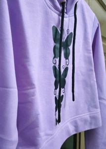 Purple Cropped Hoodie with Butterfly Print