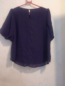 Navy Blue Textured Puff Sleeve Top