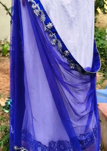 Elegant Blue Saree with Silver Embroidery