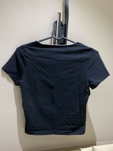 Westside Black Cropped Tshirt with Scalloped Trim