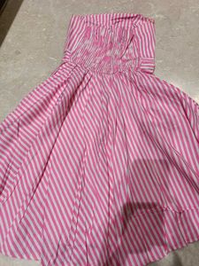 Pink Striped Strapless Dress