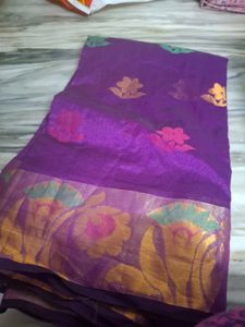 Vibrant Purple Saree with Floral Border