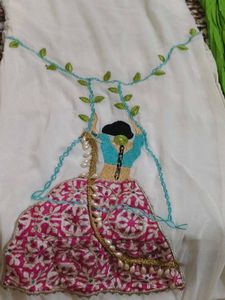 White &amp; Green Embroidered Kurta Set Afgani salwar