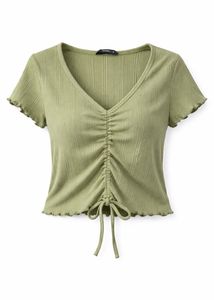 Green Ruched V-Neck Tee