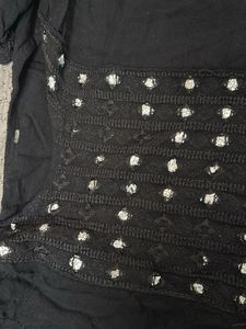 Elegant Black Kurta with Embellished Neckline