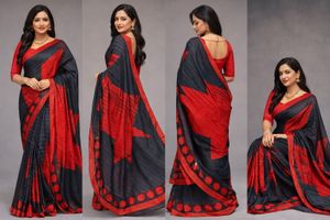 Elegant Red & Black Saree Super Stylish