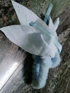 Light Blue Fuzzy Bow Slides
