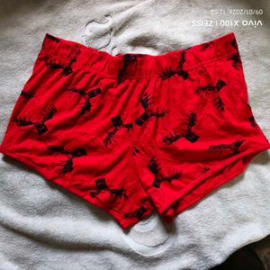 Red Pajama Shorts with Black Print