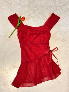 Asymmetrical Red Ruffle Tank Top
