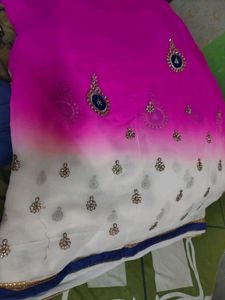 Beautiful Pink & White Embellished Saree