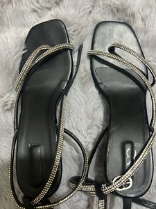 embellished Black Flat Sandals