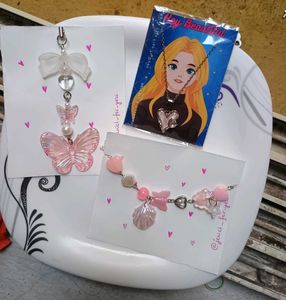 Cute Pink Butterfly &amp; Heart phone charm
