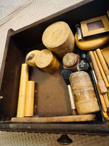 wooden makeup kit ..lip stick , mascara , foundati