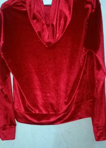 Red Velour Zip-Up Hoodie