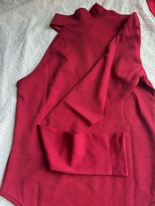 knitted Red One-Shoulder Top