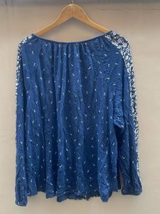 Blue Floral Print Tie-Neck Top