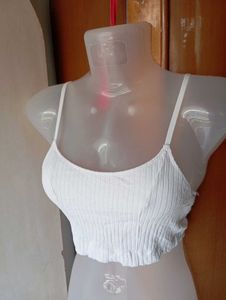 Ribbed White Spaghetti Strap Crop Top