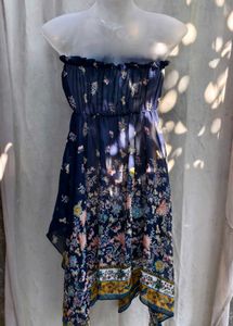 201110. Navy Floral Butterfly Strapless Dress