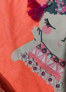 Cute Girls Orange T-Shirt and Polka Dot Skirt Set