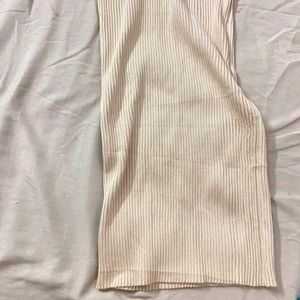 Cream Ribbed V-Neck Sweater Dress