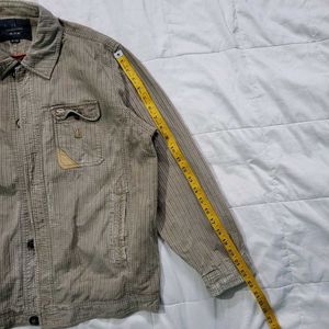 Vintage Beige Textured Utility Jacket