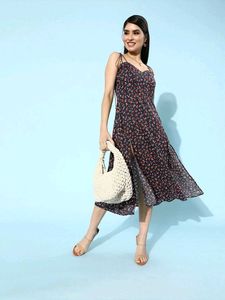 Floral Print Midi Dress with Slits