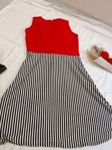 Chic Red &amp; Black Striped Midi Dress for girls