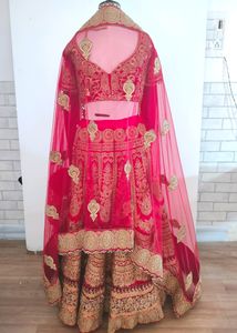 Red With Gold Embroidery Bridal Lehenga (Women's)