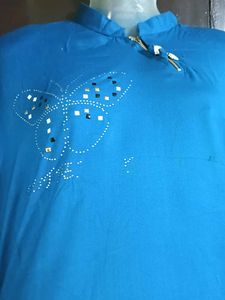 Blue Butterfly Embellished Top