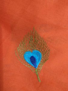 Orange Fabric with Peacock Feather Print (3 meter)
