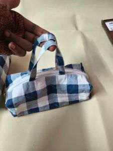 Set of 2 Blue &amp; White Gingham Pouches