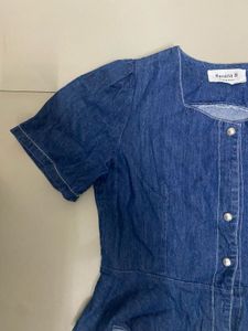 Denim Square Neck Peplum Top