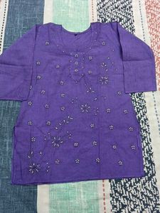 Vibrant Purple Embroidered short kurti
