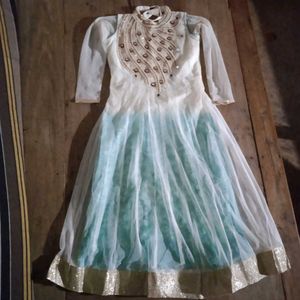 Elegant White & Teal Gown