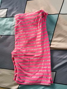 Pink &amp; Grey Striped Biker Shorts