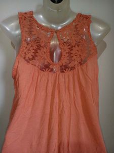 Coral Lace Neck Tank Top